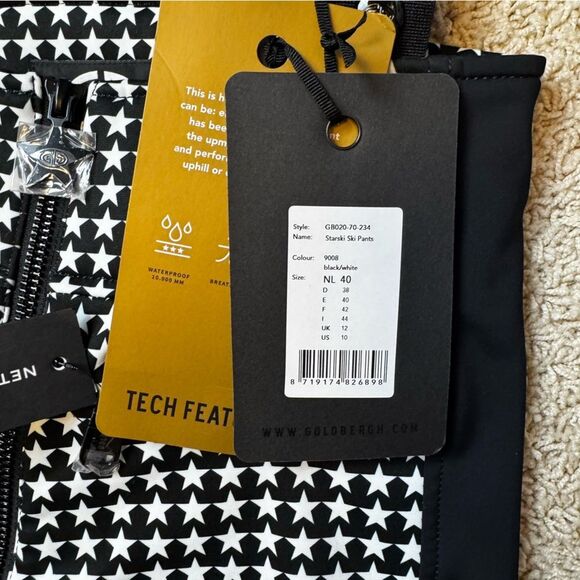 GOLDBERGH WOMEN'S HIGH END SALOPETTE SKI PANTS BIB STARSKI BLACK WHITE NWT US 10 - Picture 2 of 5